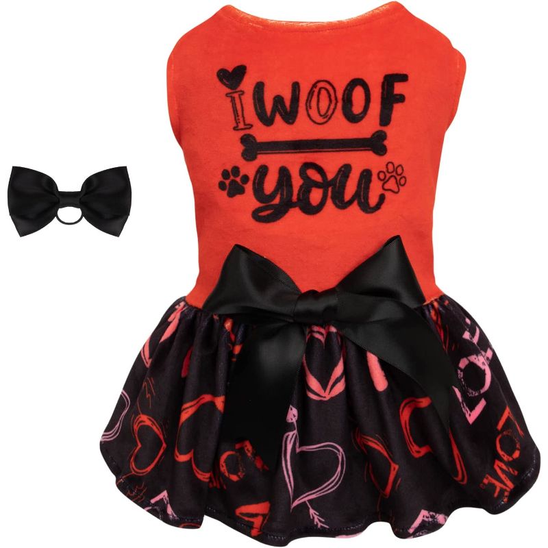 Dog Velvet Dress For Small Dogs Girl Puppy Dresses Clover Dog Clothes-Paw Print Pad