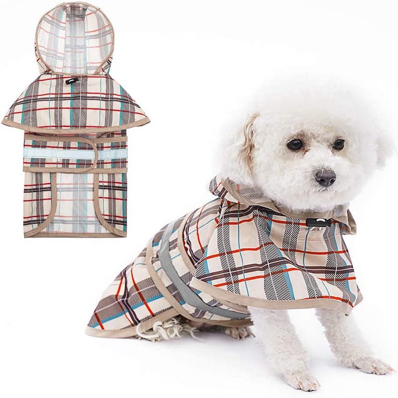 Dog Raincoat Hooded With Reflective Strip Waterproof Dog Jumpsuit-Paw Print Pad