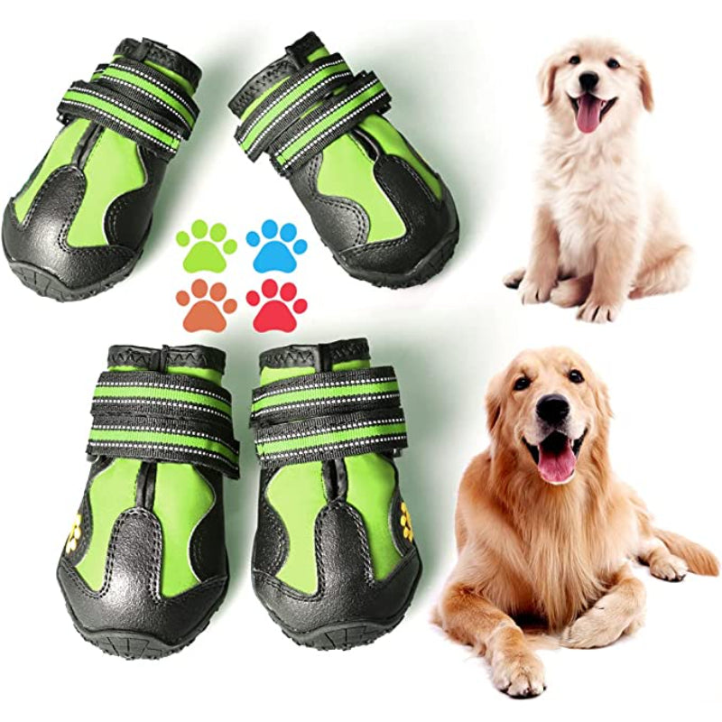 Dog Boots For Dogs Non-Slip, Waterproof Dog Booties For Outdoor, Dog Shoes For Medium To Large Dogs 4pcs With Rugged Sole-Paw Print Pad