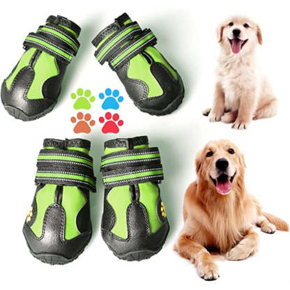 Dog Boots For Dogs Non-Slip, Waterproof Dog Booties For Outdoor, Dog Shoes For Medium To Large Dogs 4pcs With Rugged Sole-Paw Print Pad