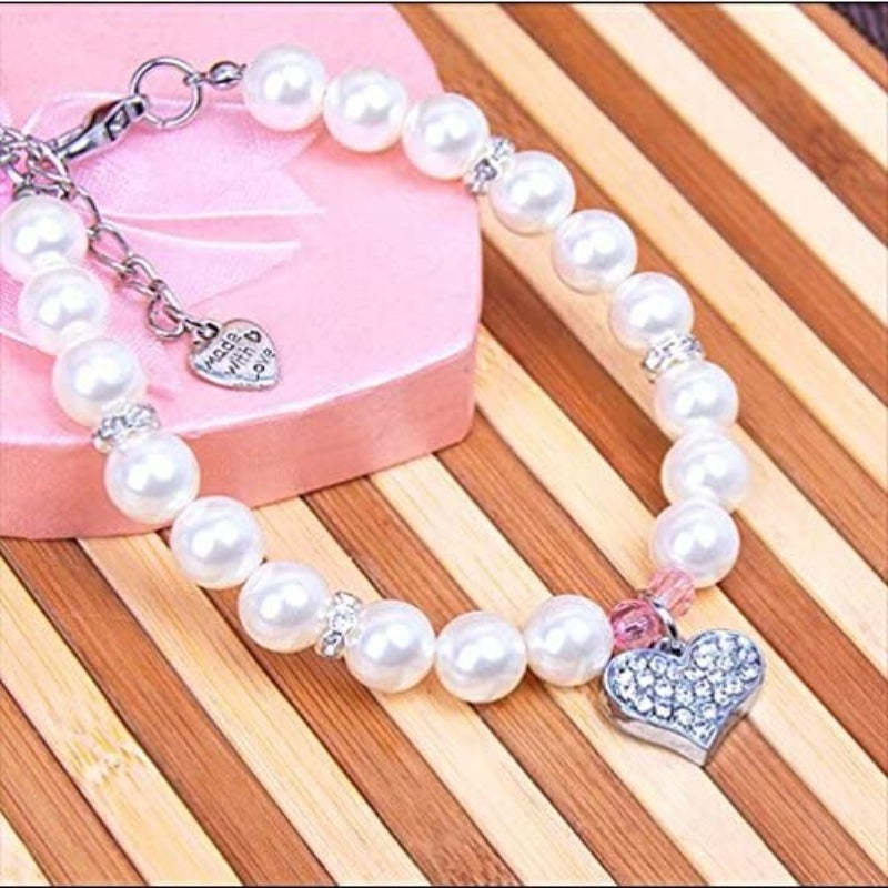 Fancy Pinky Crystal Heart Pet Cat Dog Necklace Jewelry-Paw Print Pad
