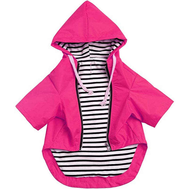 Dog Raincoat Waterproof Puppy Rain Jacket With Hood Reflective Strap-Paw Print Pad