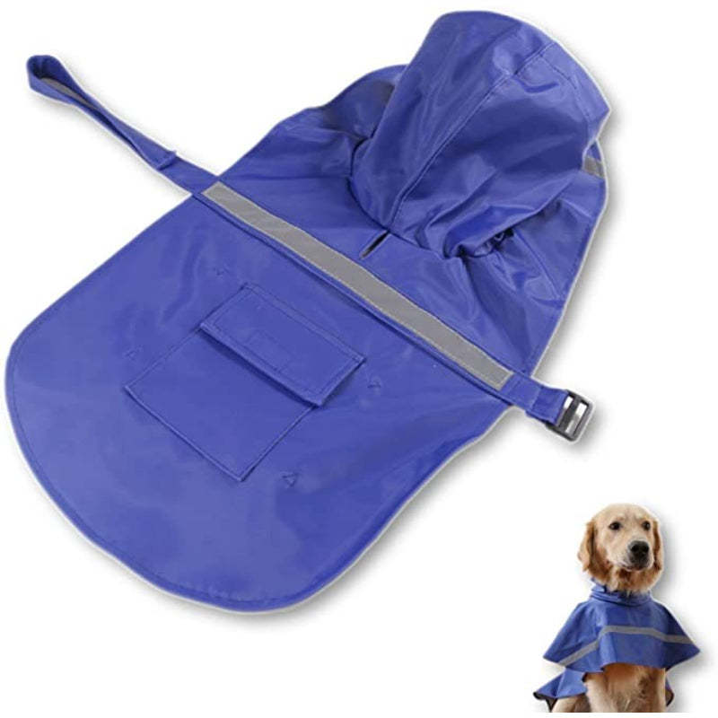 Dog Raincoat With Hood With Reflective Strip Adjustable Belly Strap-Paw Print Pad