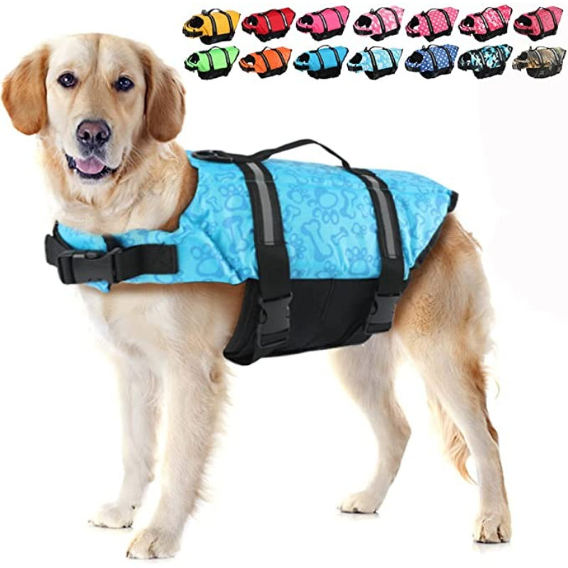 Dog Life Preserver, Dog Flotation Vest For Swimming-Paw Print Pad