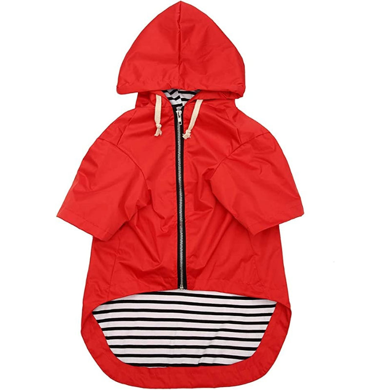Dog Raincoat Waterproof Puppy Rain Jacket With Hood Reflective Strap-Paw Print Pad