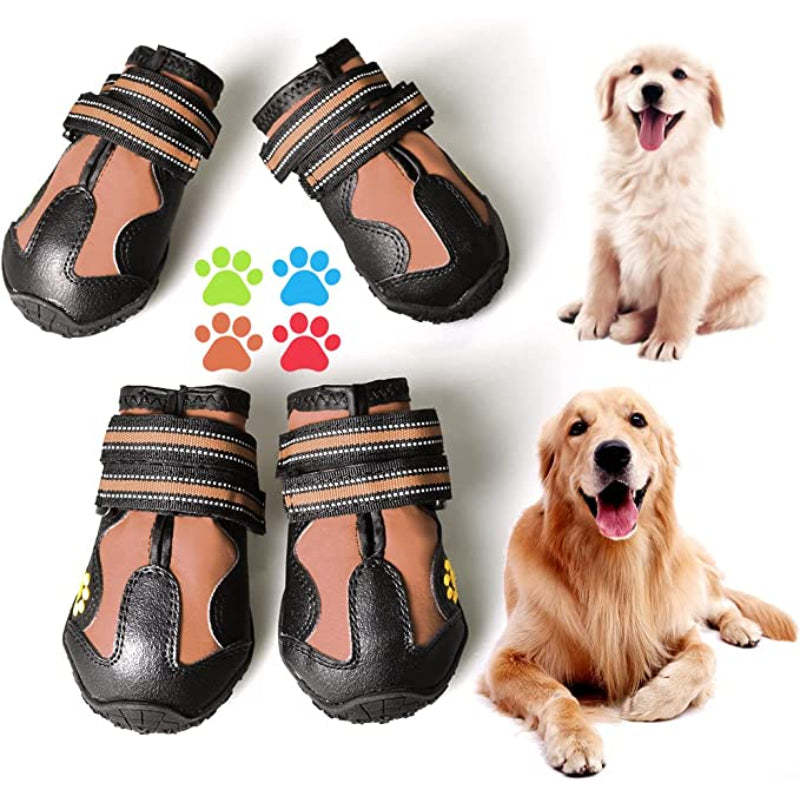 Dog Boots For Dogs Non-Slip, Waterproof Dog Booties For Outdoor, Dog Shoes For Medium To Large Dogs 4pcs With Rugged Sole-Paw Print Pad