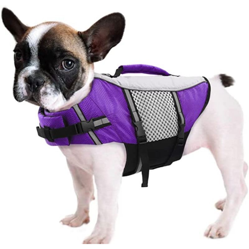 Dog Life Jacket Swimming Vest Lightweight High Reflective Pet Lifesaver With Lift Handle, Leash Ring Blue, XS-Paw Print Pad