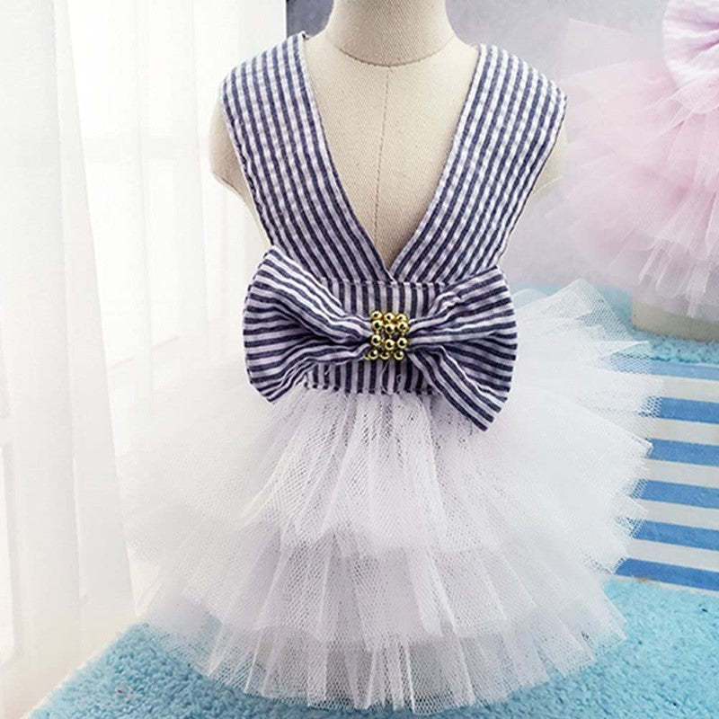 Pet Dog Clothes, Striped Mesh Puppy Dog Princess Dresses