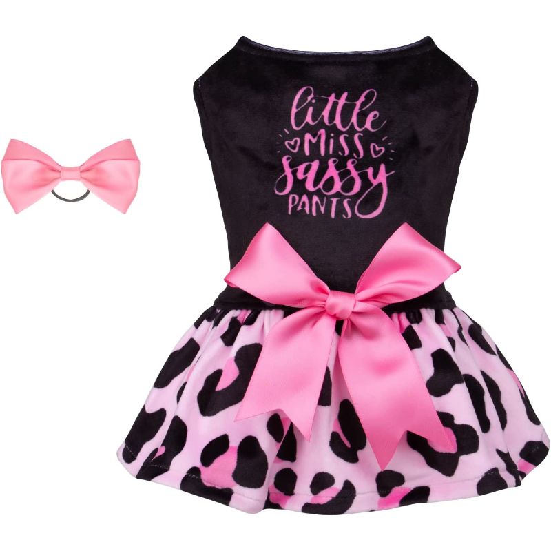 Dog Velvet Dress For Small Dogs Girl Puppy Dresses Clover Dog Clothes-Paw Print Pad