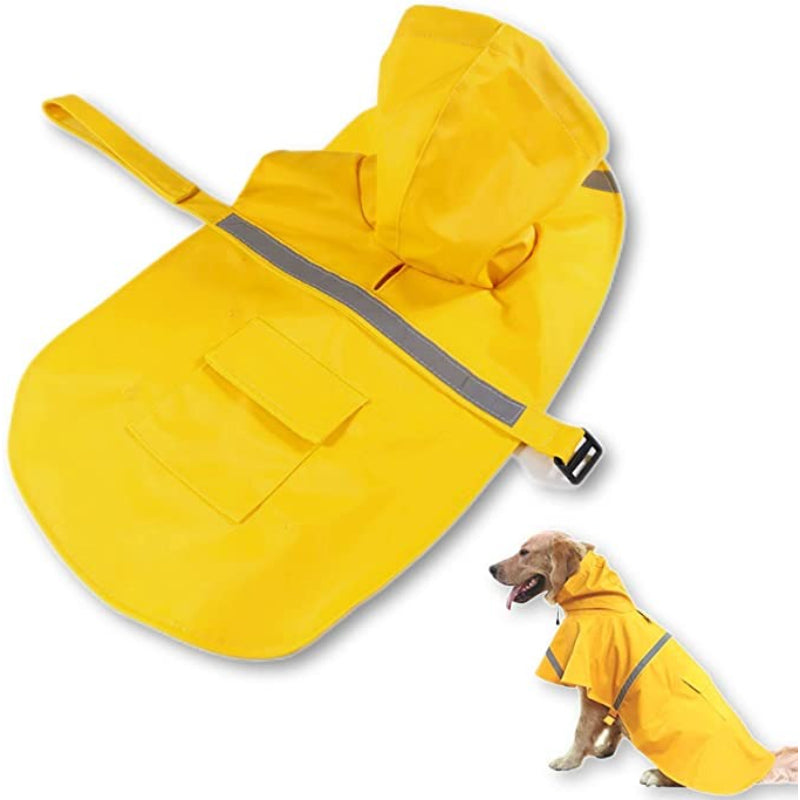Dog Raincoat With Hood With Reflective Strip Adjustable Belly Strap-Paw Print Pad