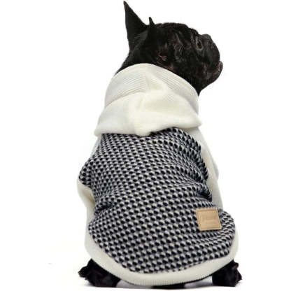 Knitted Pet Clothes Dog Sweater Hoodie Sweatshirts Pullover Cat Jackets White Small-Paw Print Pad