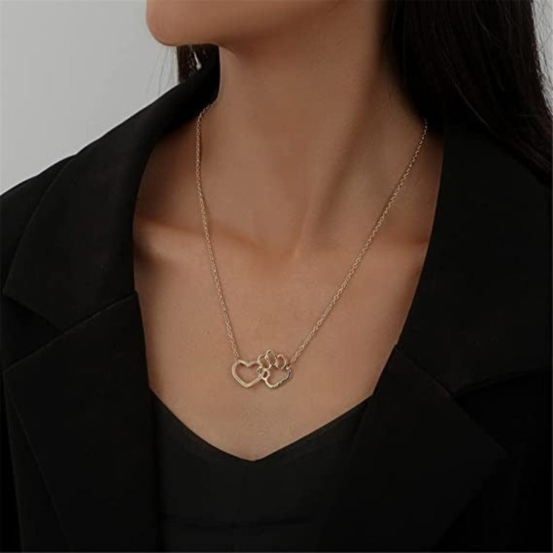 Classy Necklace Gold And Silver Plated-Paw Print Pad