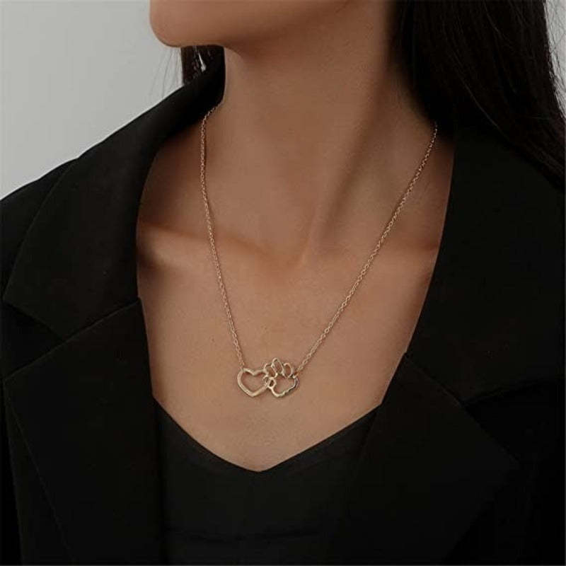 Classy Necklace Gold And Silver Plated-Paw Print Pad