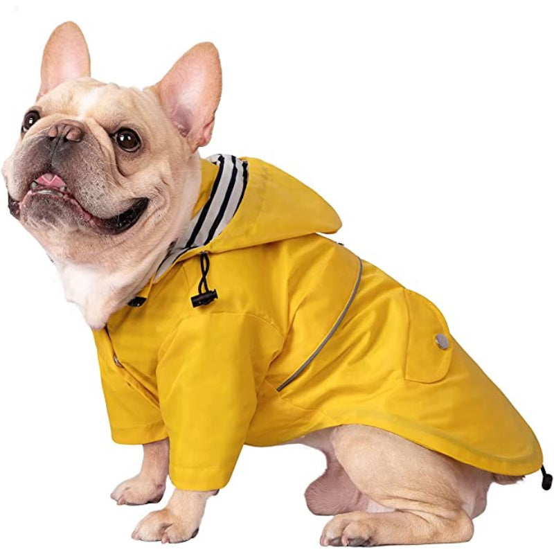 Dog Raincoat Double Layer Zip Rain Jacket With Hood For Small To Large Dogs Yellow - XL-Paw Print Pad