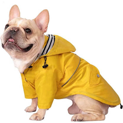 Dog Raincoat Double Layer Zip Rain Jacket With Hood For Small To Large Dogs Yellow - XL-Paw Print Pad