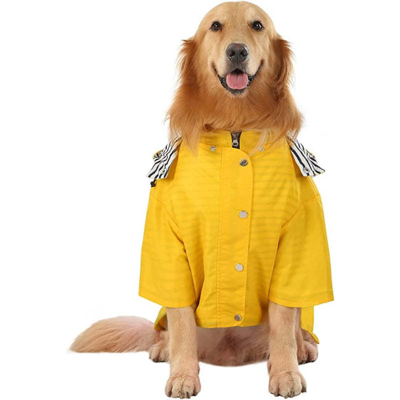 Dog Raincoat Double Layer Zip Rain Jacket With Hood For Small To Large Dogs Yellow - XL-Paw Print Pad