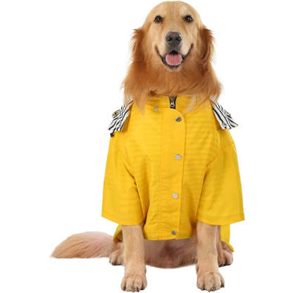 Dog Raincoat Double Layer Zip Rain Jacket With Hood For Small To Large Dogs Yellow - XL-Paw Print Pad