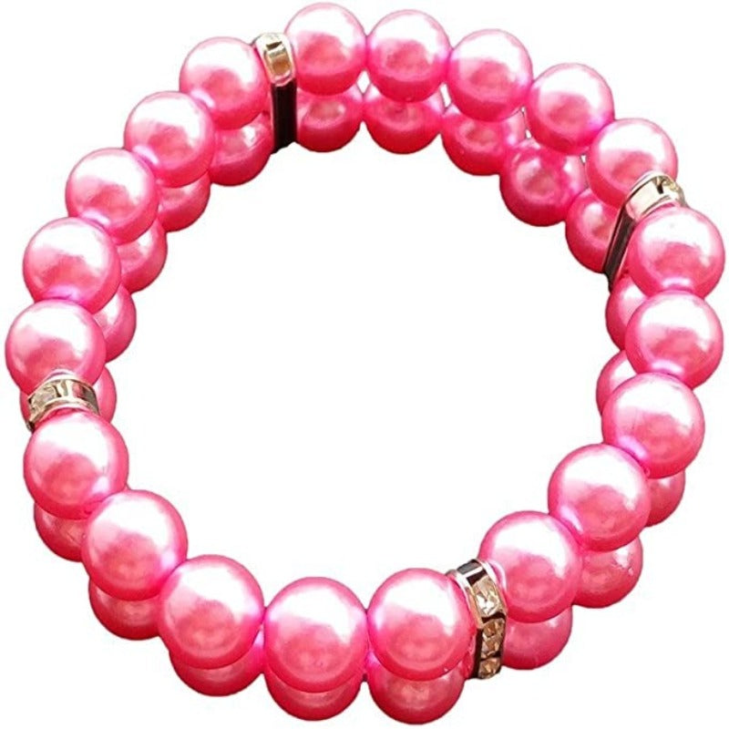 Fashion Two Rows Rhinestone Faux Pearl Elastic Pet-Paw Print Pad