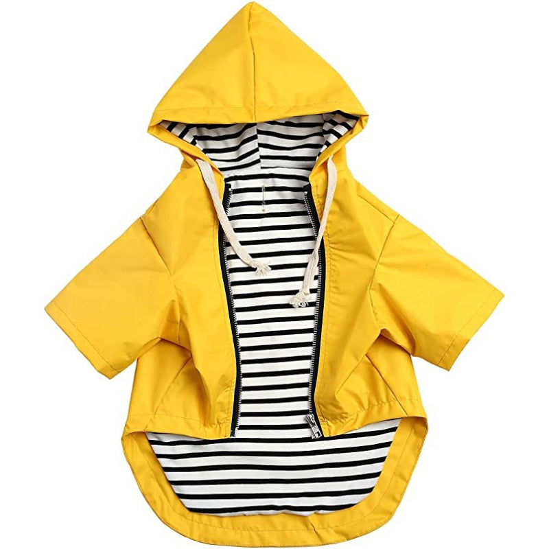 Dog Raincoat Waterproof Puppy Rain Jacket With Hood Reflective Strap-Paw Print Pad