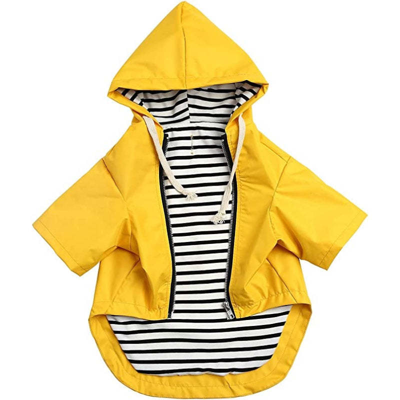 Dog Raincoat Waterproof Puppy Rain Jacket With Hood Reflective Strap-Paw Print Pad