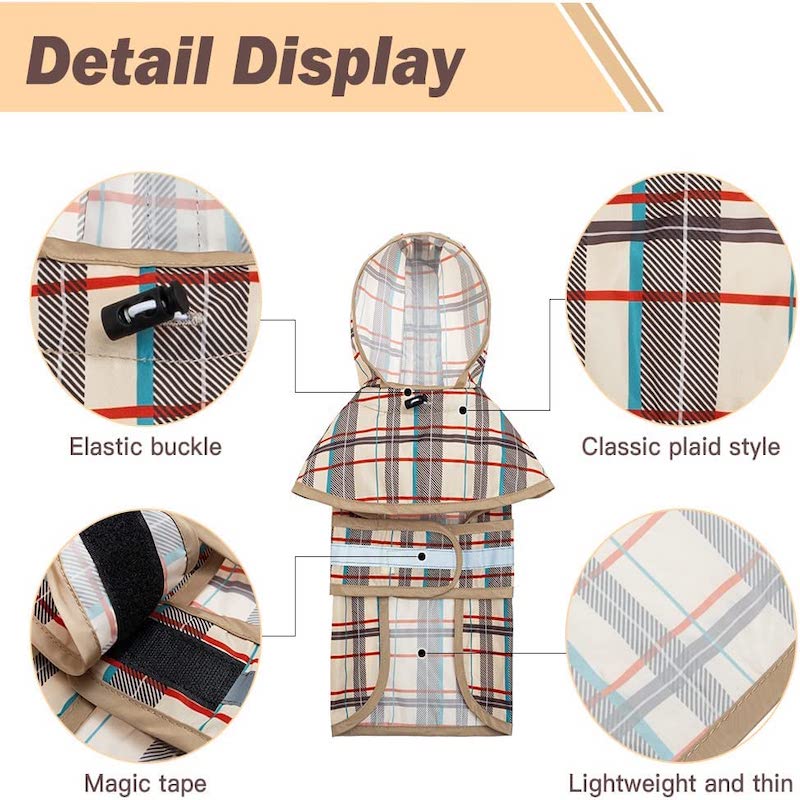 Dog Raincoat Hooded With Reflective Strip Waterproof Dog Jumpsuit-Paw Print Pad