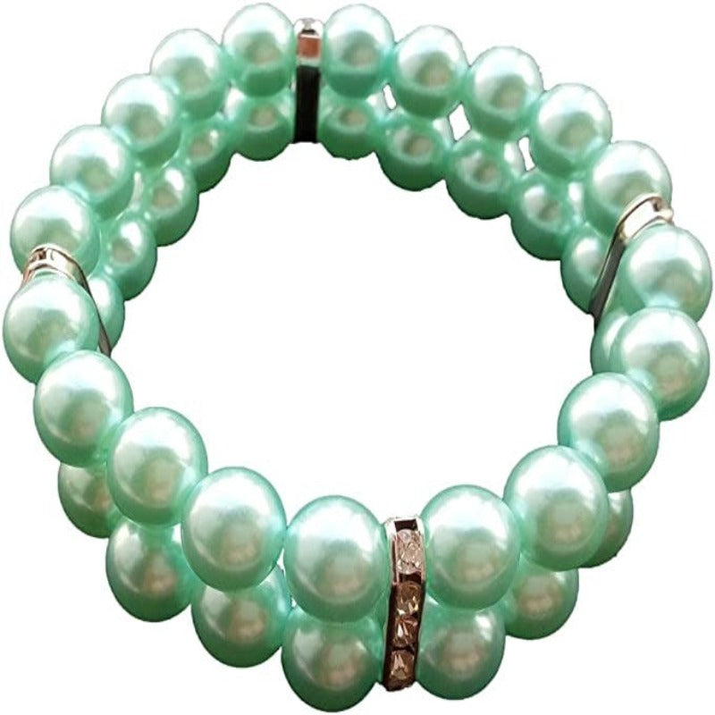 Fashion Two Rows Rhinestone Faux Pearl Elastic Pet-Paw Print Pad