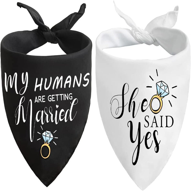 My Humans Are Getting Married She Said Yes Dog Bandana, Wedding Engagement Photos, Pet Scarf Accessories, Pet Accessories For Dog Lovers-Paw Print Pad