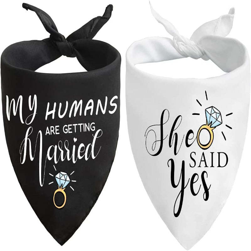 My Humans Are Getting Married She Said Yes Dog Bandana, Wedding Engagement Photos, Pet Scarf Accessories, Pet Accessories For Dog Lovers-Paw Print Pad