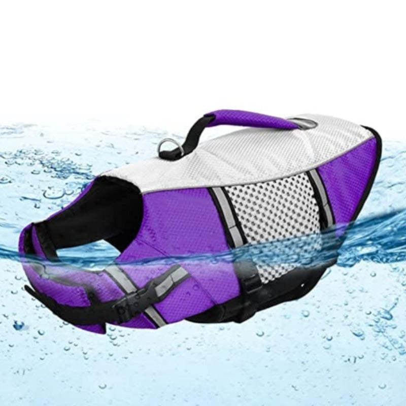 Dog Life Jacket Swimming Vest Lightweight High Reflective Pet Lifesaver With Lift Handle, Leash Ring Blue, XS-Paw Print Pad