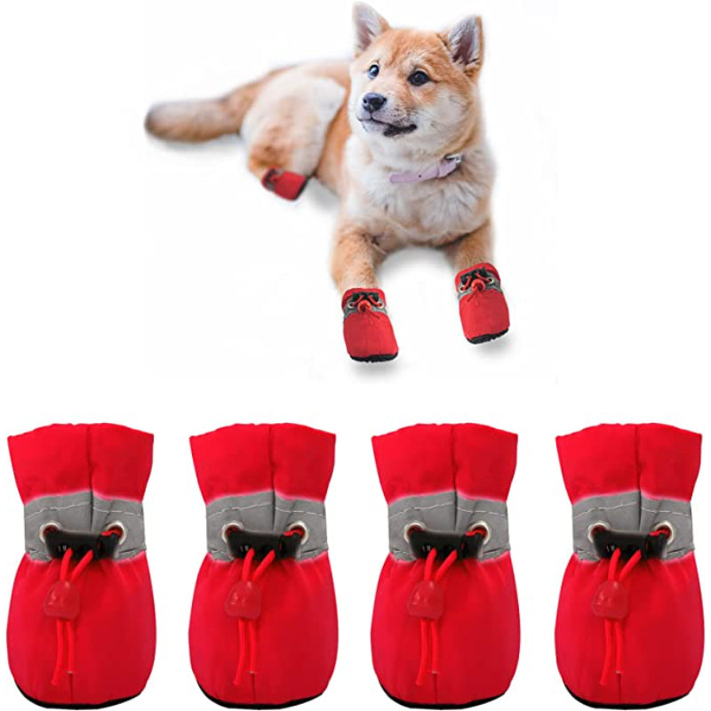 Dog Shoes Anti-Slip Dogs Boots & Paw Protector With Reflective Straps-Paw Print Pad