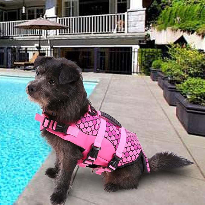 Dog Life Jacket Ripstop Shark Dog Safety Vest Adjustable Vest-Paw Print Pad