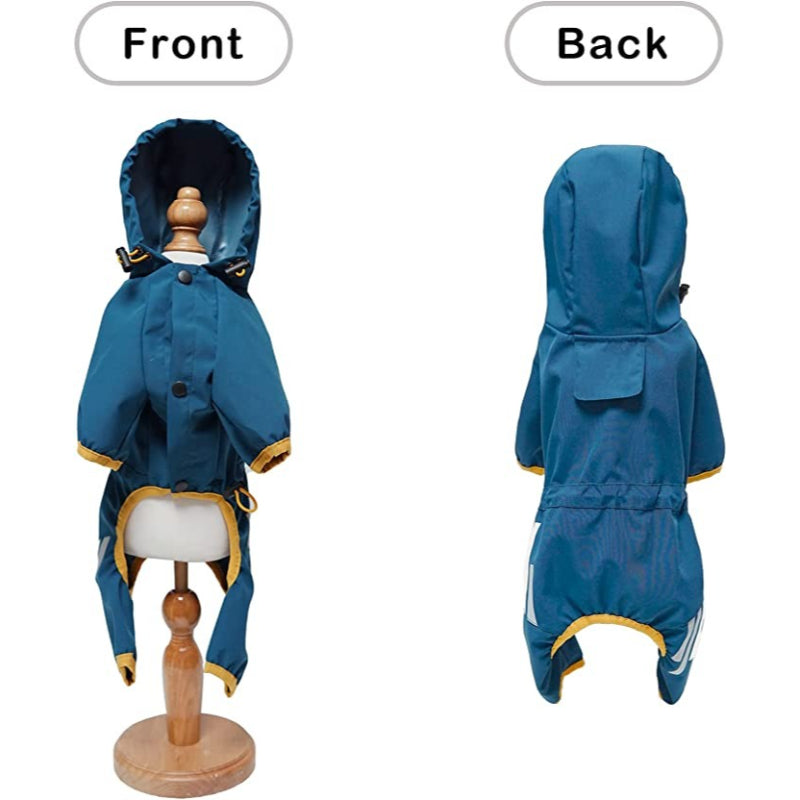 Waterproof Puppy Dog Raincoats With Hood With Leash Hole-Paw Print Pad