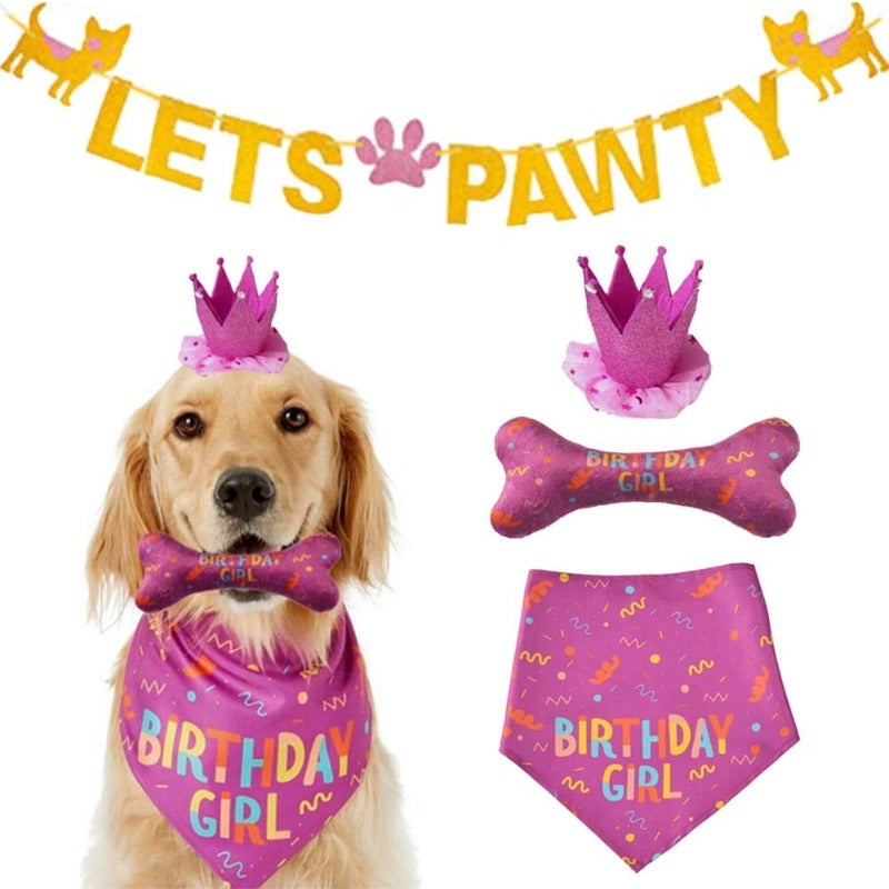 Dog Birthday Bandana Hat Toy Set Accessories And Decoration-Paw Print Pad