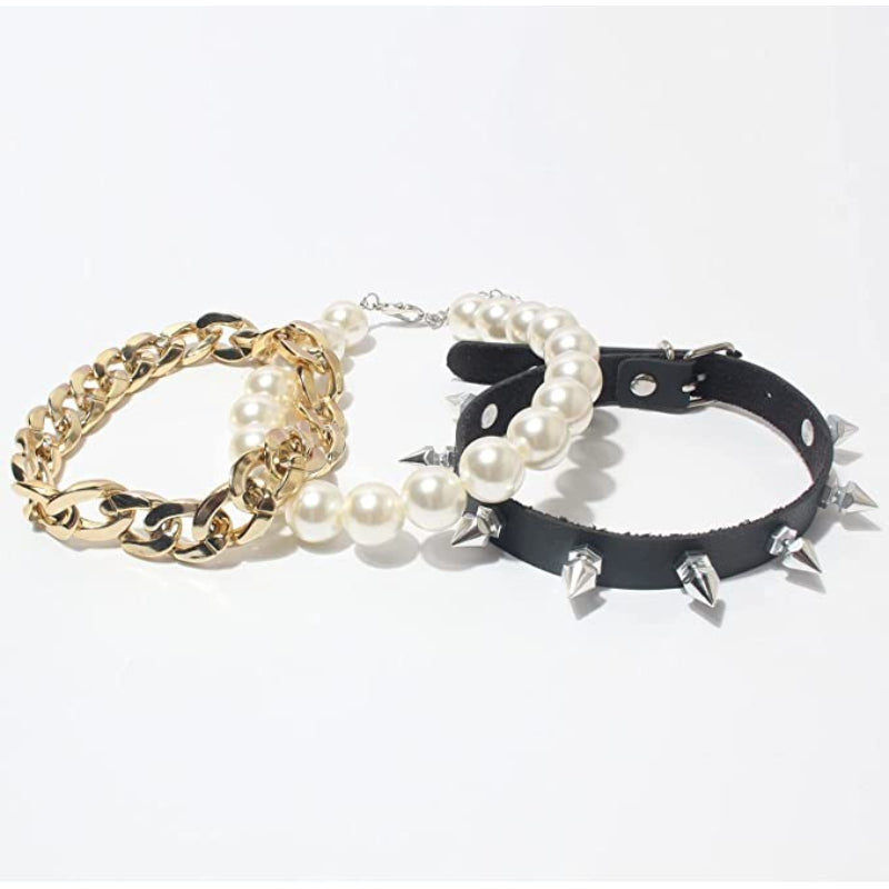 Gold Link Chain Punk Pearl Necklace For Dogs-Paw Print Pad