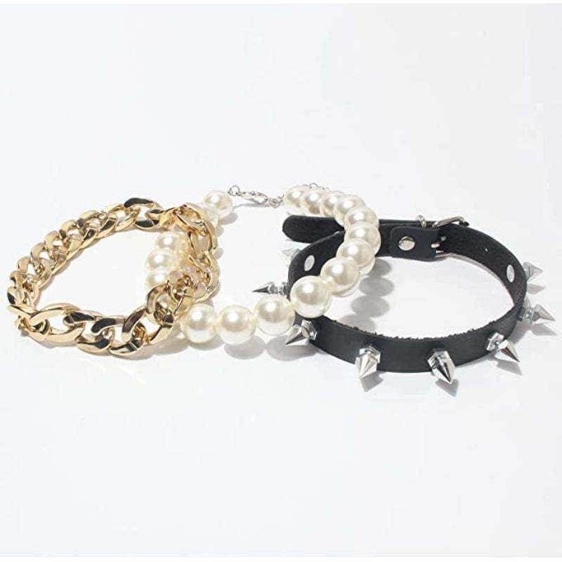 Gold Link Chain Punk Pearl Necklace For Dogs-Paw Print Pad