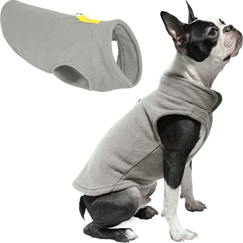 Dog Sweater Warm Pullover Fleece Vest Dog Jacket With O-Ring Leash-Paw Print Pad