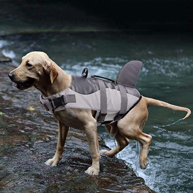 Dog Life Jacket Ripstop Shark Dog Safety Vest Adjustable Vest-Paw Print Pad