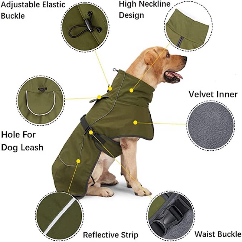 Dog Warm Coats - Windproof Dog Winter Outdoor Jackets Cold Weather Coats For Dog Waterproof Dog Raincoats With Hole For Dog Leash-Paw Print Pad