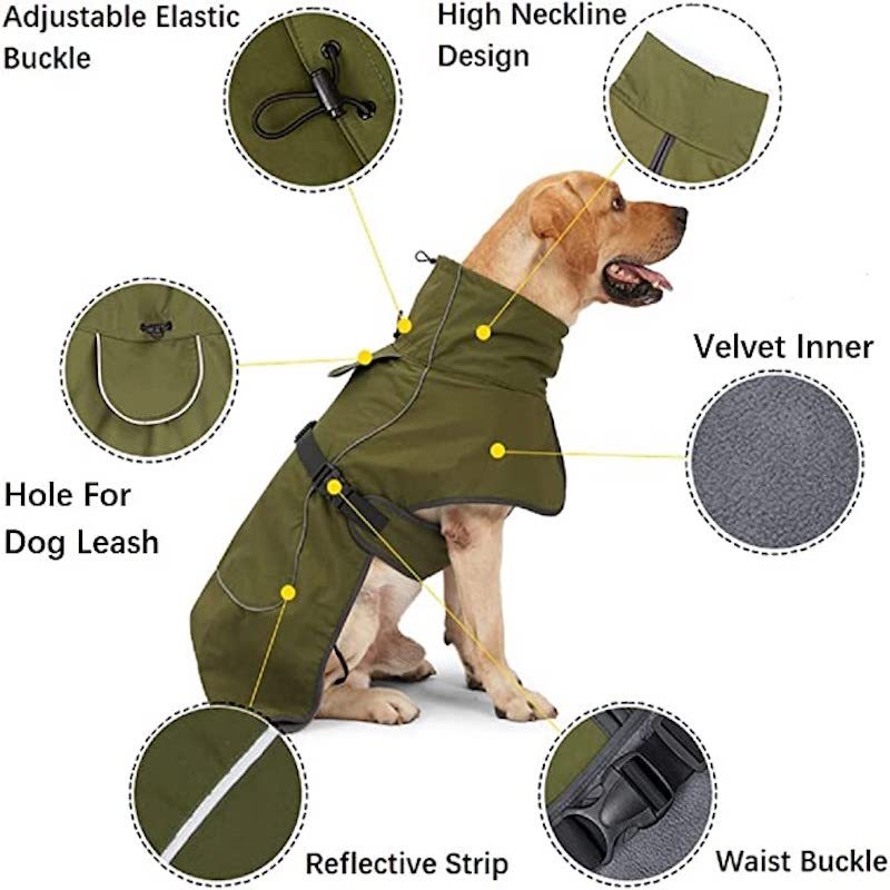 Dog Warm Coats - Windproof Dog Winter Outdoor Jackets Cold Weather Coats For Dog Waterproof Dog Raincoats With Hole For Dog Leash-Paw Print Pad
