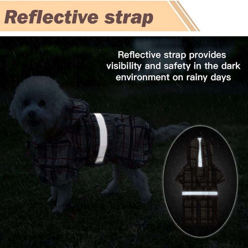 Dog Raincoat Hooded With Reflective Strip Waterproof Dog Jumpsuit-Paw Print Pad