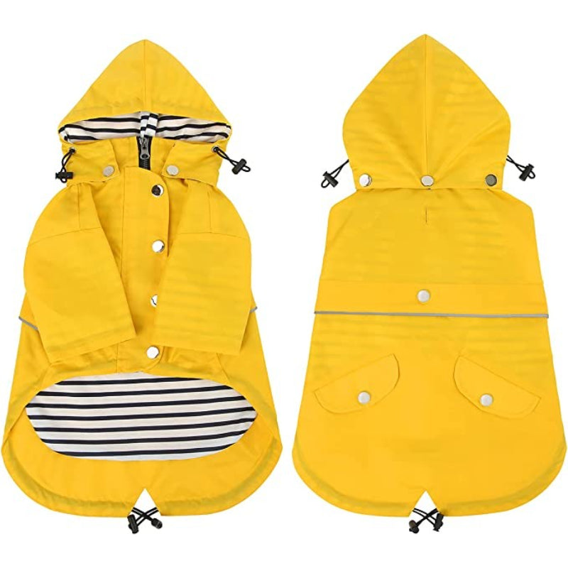 Dog Raincoat Double Layer Zip Rain Jacket With Hood For Small To Large Dogs Yellow - XL-Paw Print Pad
