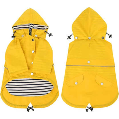 Dog Raincoat Double Layer Zip Rain Jacket With Hood For Small To Large Dogs Yellow - XL-Paw Print Pad