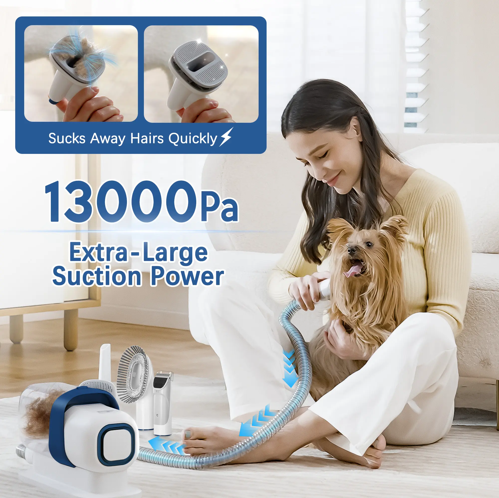Multi-Suction Pet Grooming Kit, 2.3L, with Pet Grooming Tools for Shedding Pet Hair, New Upgrade