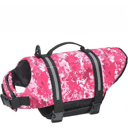 Dog Life Jacket With Adjustable Lifesaver And High Buoyancy Swimsuit-Paw Print Pad
