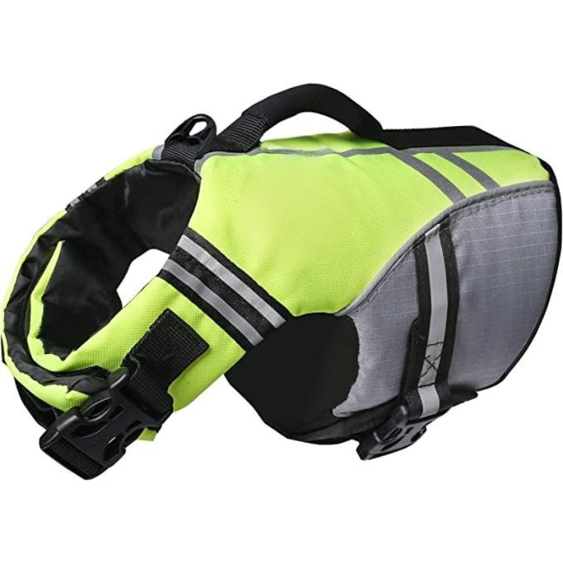 New Sports Style Ripstop Dog Life Jacket With Superior Buoyancy & Rescue Handle, Bright Yellow, M-Paw Print Pad