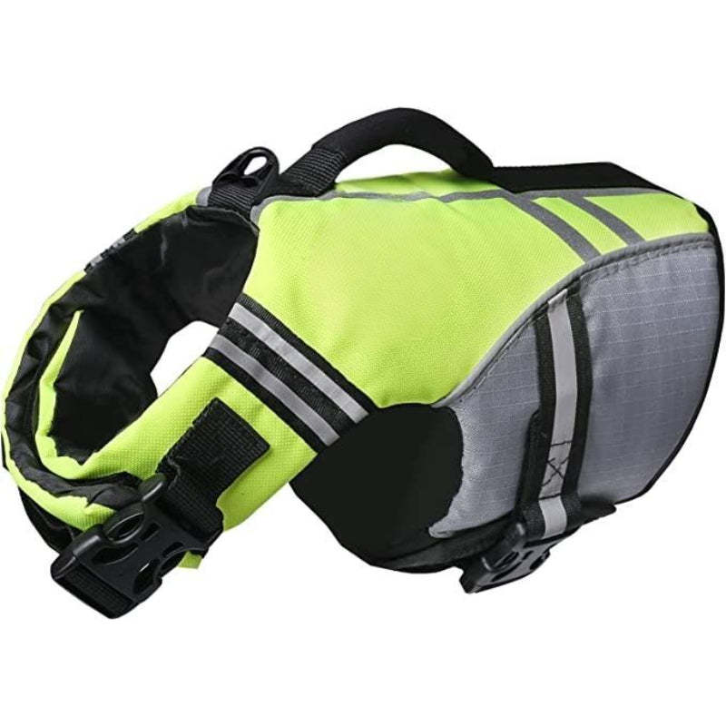 New Sports Style Ripstop Dog Life Jacket With Superior Buoyancy & Rescue Handle, Bright Yellow, M-Paw Print Pad