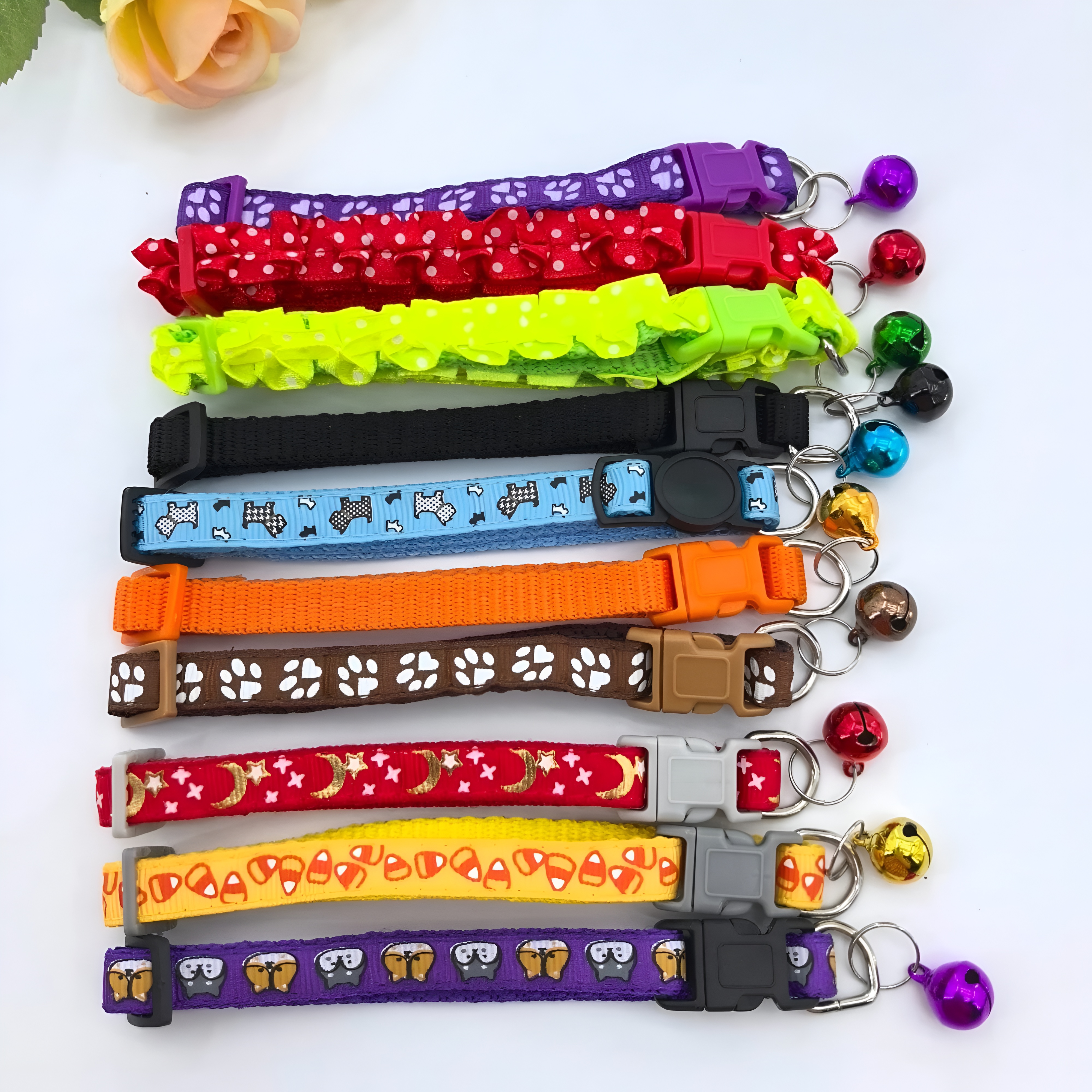 10 Piece Of Adjustable Pet Collars With Assorted Colors And Styles