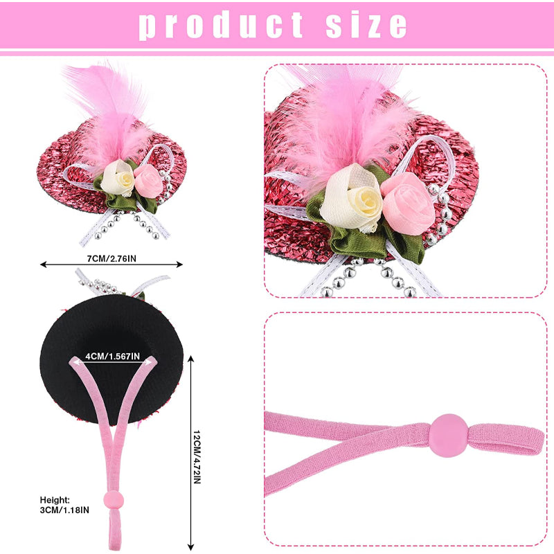 Chicken Hats For Hens Tiny Pets Funny Halloween Accessories Feather Top Hat With Adjustable Elastic Chin Strap-Paw Print Pad