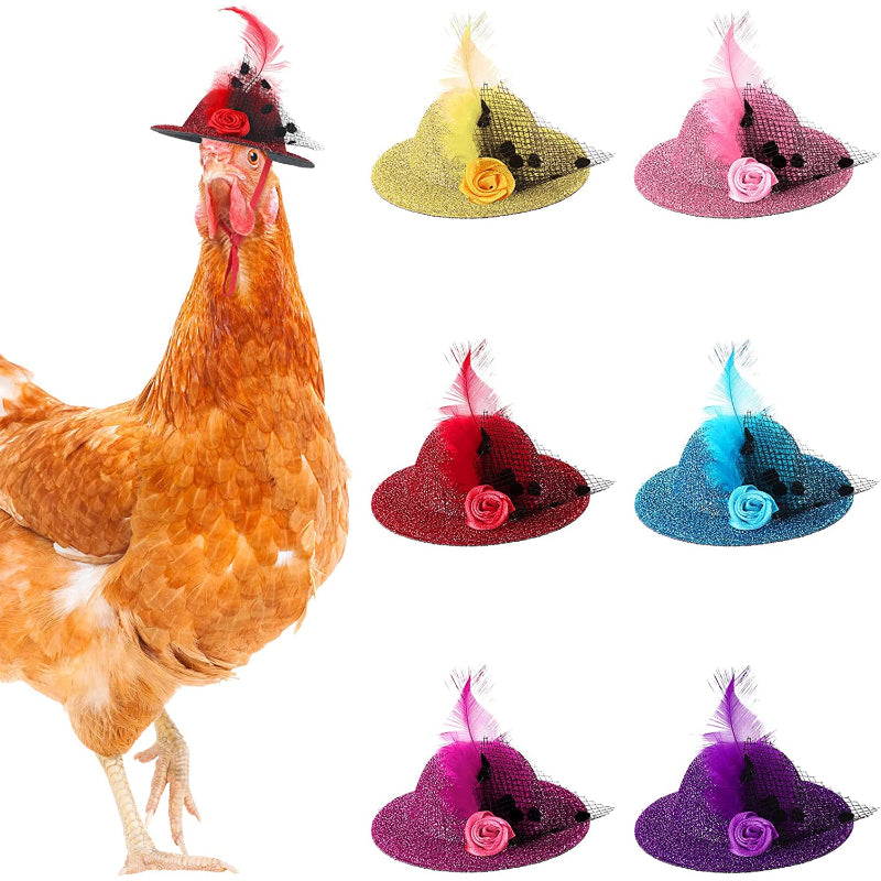 Chicken Hats For Hens Tiny Pets Funny Halloween Accessories Feather Top Hat With Adjustable Elastic Chin Strap-Paw Print Pad
