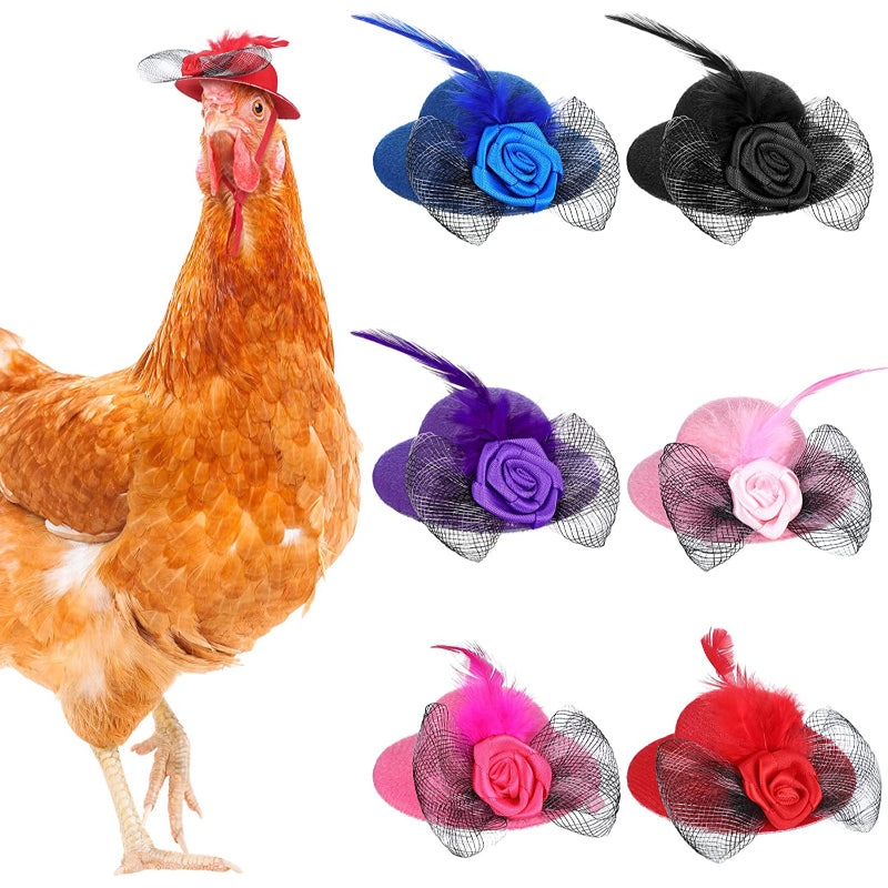 Chicken Hats For Hens Tiny Pets Funny Halloween Accessories Feather Top Hat With Adjustable Elastic Chin Strap-Paw Print Pad